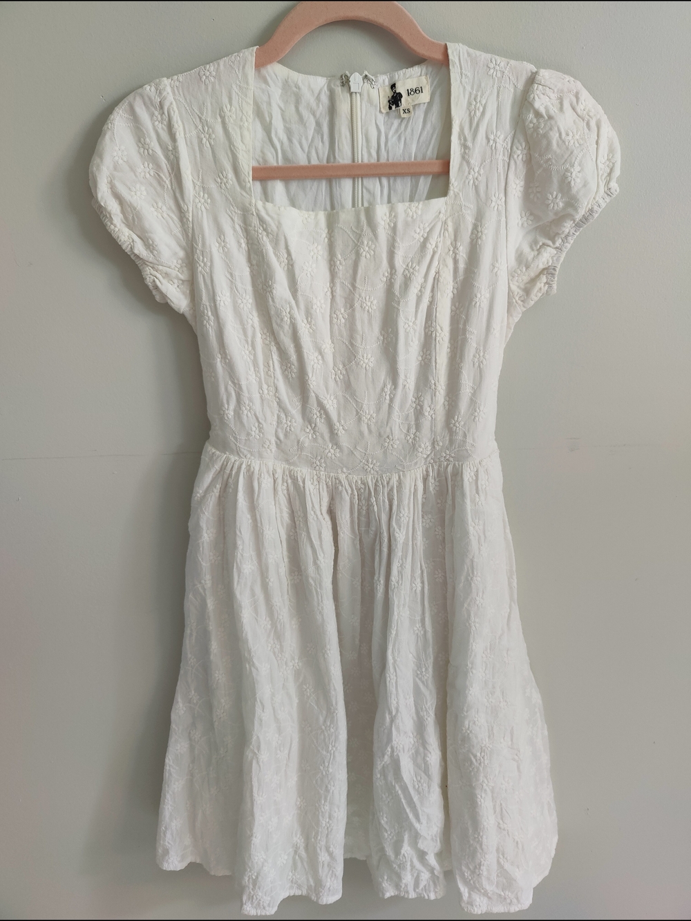 1861 White Embroidered Square-Neck Dress 100% Cotton